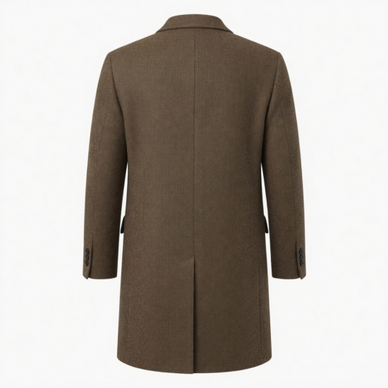 Lakeland Wool Coat Men’s XL Brown | Single Breasted Herringbone Countrywear Gent