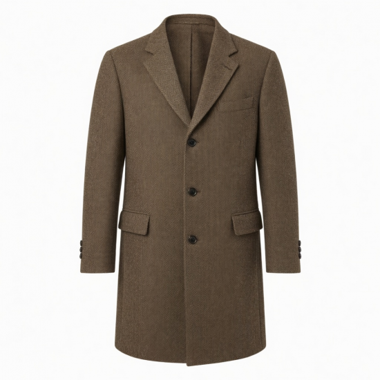 Lakeland Wool Coat Men’s XL Brown | Single Breasted Herringbone Countrywear Gent