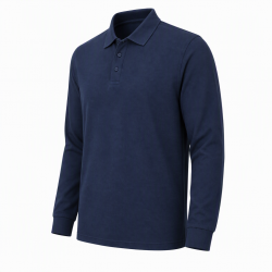 Mens Long Sleeve Plain Pique Polo Shirt Top Warm Work Casual M-XXL