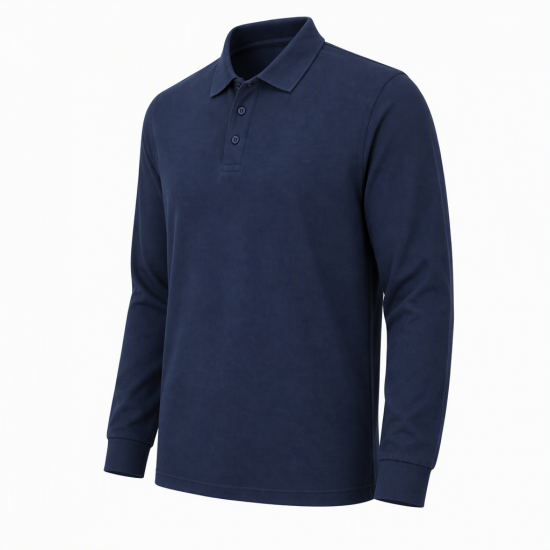 Mens Long Sleeve Plain Pique Polo Shirt Top Warm Work Casual M-XXL