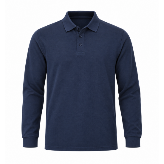 Mens Long Sleeve Plain Pique Polo Shirt Top Warm Work Casual M-XXL