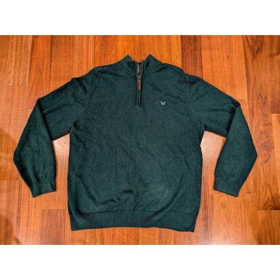 Crew Clothing Company Men's Quarter Zip Jumper Dark Green, Size XXL 2XL