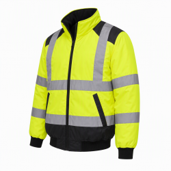 Mens Hi Vis 300D Oxford Padded Bomber Jacket Thermal RIS Rail Safety Workwear