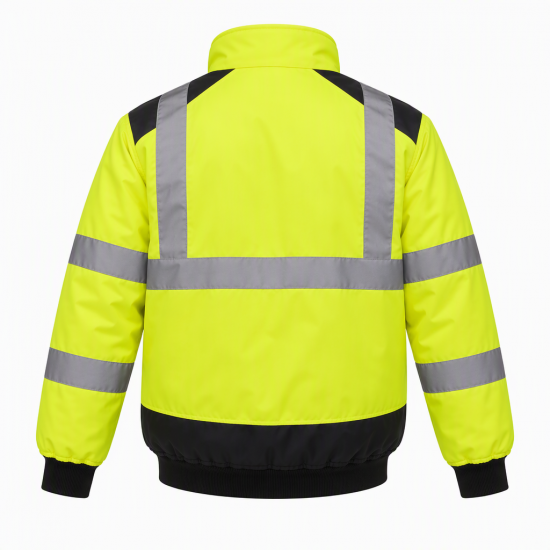 Mens Hi Vis 300D Oxford Padded Bomber Jacket Thermal RIS Rail Safety Workwear