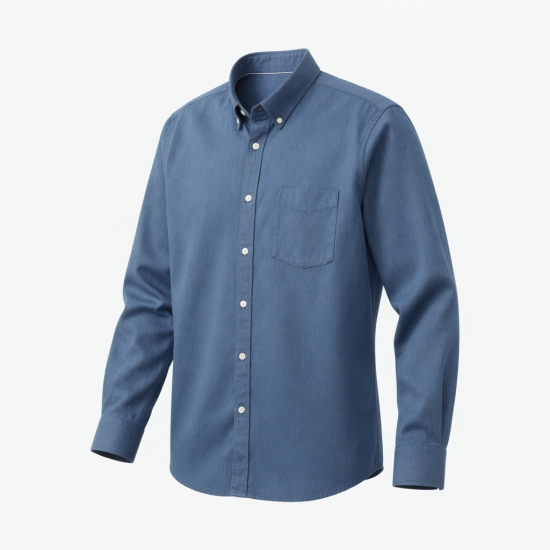 Crew Clothing Men’s Blue Herringbone Soft Cotton Button-Down Shirt 49” chest XXL
