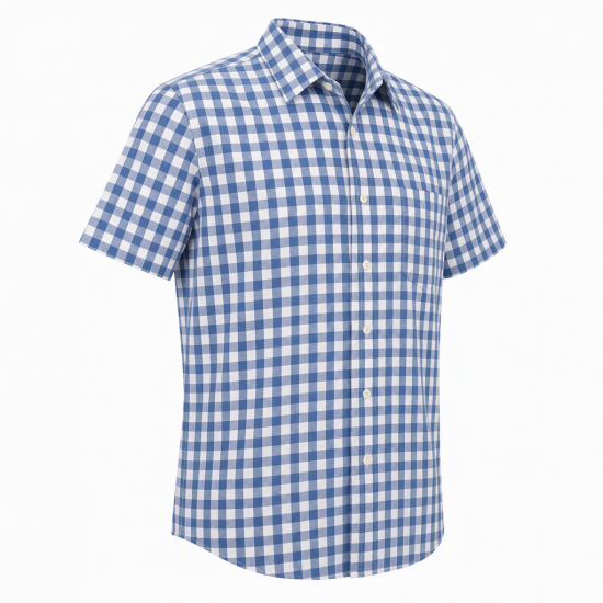 Crew Clothing Co. Blue White Check Button-Up Shirt Short Sleeve L