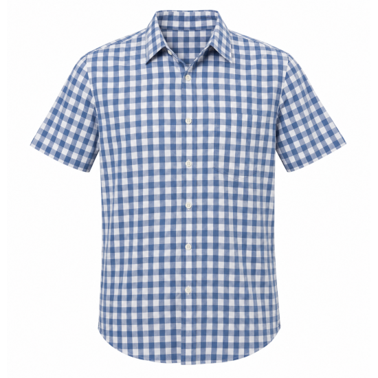 Crew Clothing Co. Blue White Check Button-Up Shirt Short Sleeve L