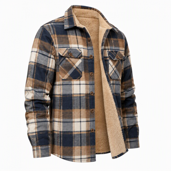 Mens Fur Lined Tibetan Flannel Shirt Heavy Check Overshirt Padded Lumberjack