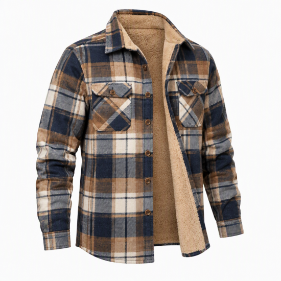 Mens Fur Lined Tibetan Flannel Shirt Heavy Check Overshirt Padded Lumberjack