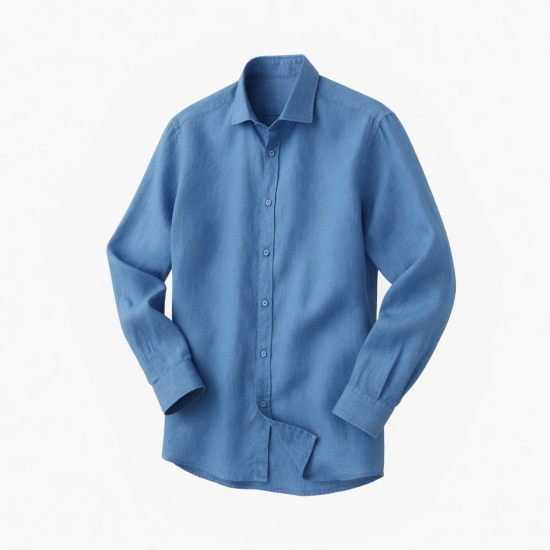 Crew Clothing Blue Linen Relaxed Fit Long Sleeve Shirt Size M