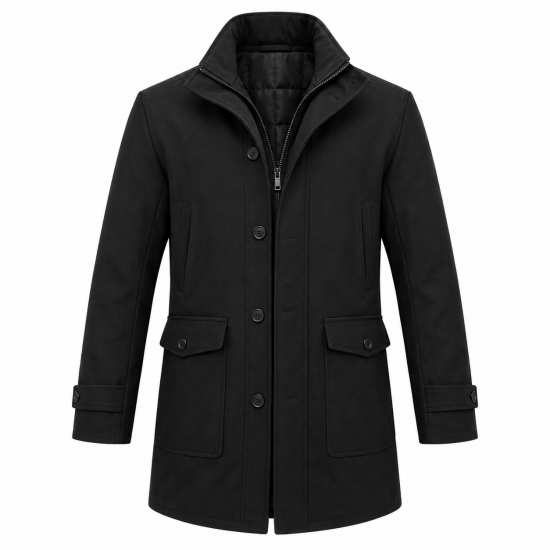 Easy Men's Black coat Zip/Button Pockets XXL