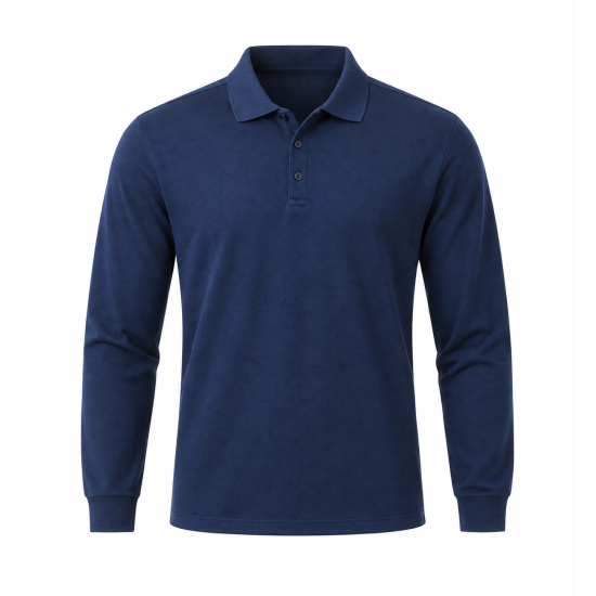 Mens Polo Shirt long Sleeve Collared Shirt Pique polo T Shirt Top Tee (2335)
