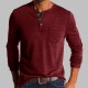 Mens Casual Long Sleeve T-shirt Henley Grandad V Neck Button Solid Tee Shirt Top