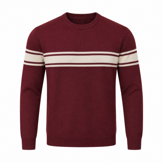 Mens Burgundy Stripe Fine Gauge Mod Racing Jumper