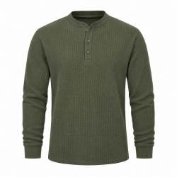 Mens Henley Jumper Mens Top Plain Grandad Neck Waffle Knit Tshirt M-3XL (2208-A)