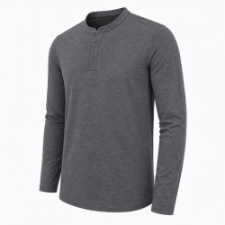 Mens Henley Shirt Plain Long Sleeve Jersey Grandad Neck Tshirt Top Causal (2334)