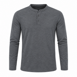 Mens Henley Shirt Plain Long Sleeve Jersey Grandad Neck Tshirt Top Causal (2334)