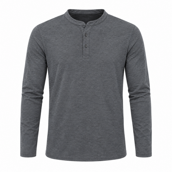 Mens Henley Shirt Plain Long Sleeve Jersey Grandad Neck Tshirt Top Causal (2334)