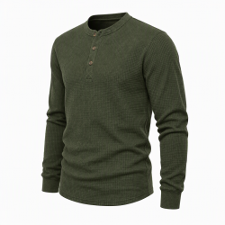 Mens Henley Long Sleeve Jumper Top Plain Grandad Neck Waffle Knit Teet (2208-A)