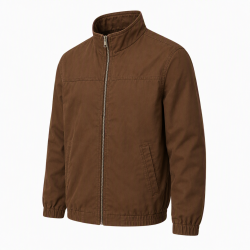 Attire Men's Brown Cotton Full Zip Jacket, Stand-Up Collar, XL Regular