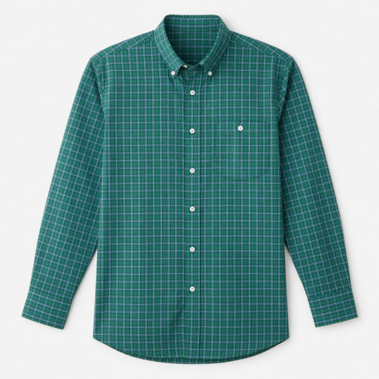 Crew Clothing Men's Cotton Poplin Check Button-Down Shirt Green/Blue XL